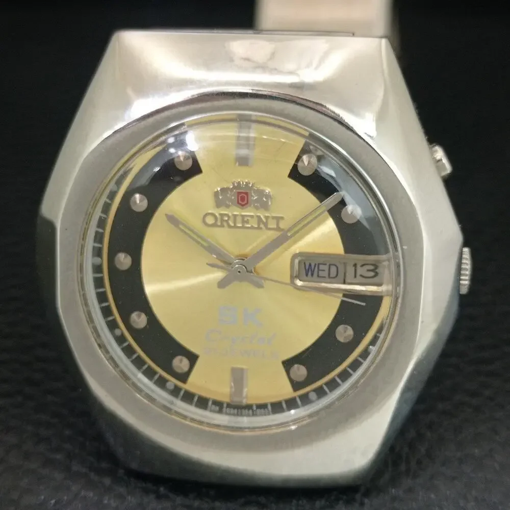 Vintage 1979 Orient Automatic Mens Silver Watch W/daydate & Gold accents